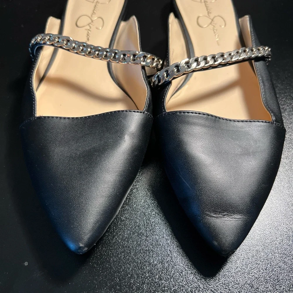 Jessica Simpson Loussie Mule Black Jewel Chain Link Vamp‎ Size 9.5